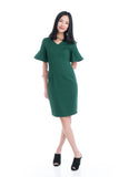 Taza Ruffle Sleeve Shift Dress in Green