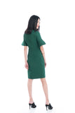 Taza Ruffle Sleeve Shift Dress in Green