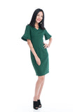 Taza Ruffle Sleeve Shift Dress in Green