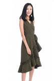 Jules Ruffles Skater Wrap Dress in Olive