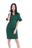 Taza Ruffle Sleeve Shift Dress in Green