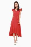 Madison Ruffled Cap Sleeves Dress in Dark Orange