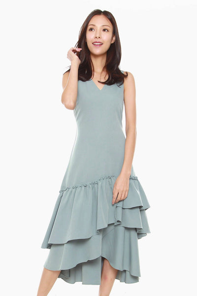 Joanne Sheath Dress with Ruffles Hem in Light Blue