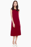 Jenn Shift Dress with Pleated Hem in Red