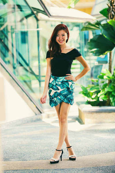 Mika Palm Leaf Print Skirt - Mint Ooak - Skirt - 1