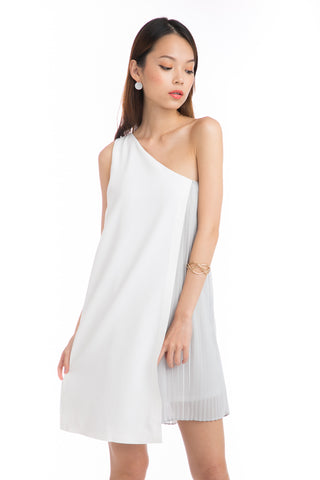 Alyia Toga Pleated Dress in White