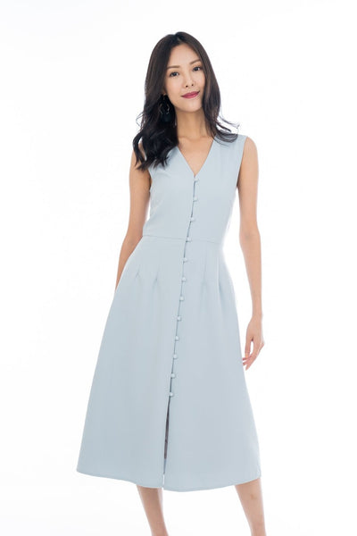 Button Pocket Midi in Powder Blue