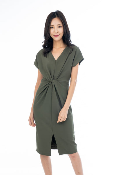 Sleeved Knoted Midi In Olive