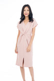 Sleeved Knoted Midi In Powder Pink