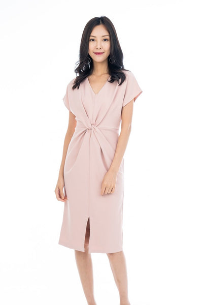 Sleeved Knoted Midi In Powder Pink