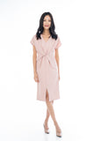 Sleeved Knoted Midi In Powder Pink