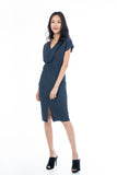 Sleeved Knoted Midi In Navy