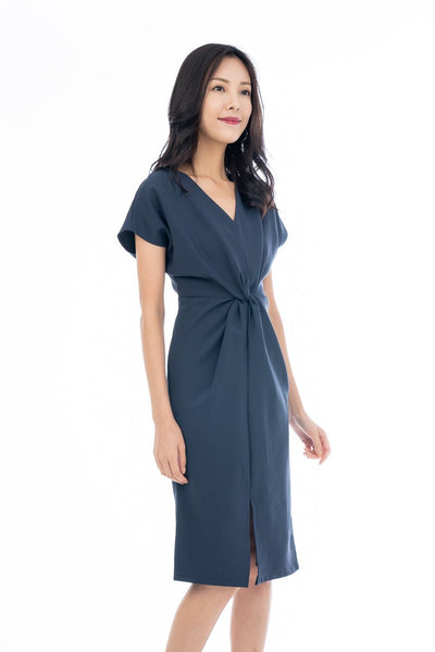 Sleeved Knoted Midi In Navy