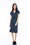 Sleeved Knoted Midi In Navy