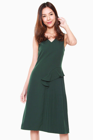 Grace Side Pleated Dress in Forest