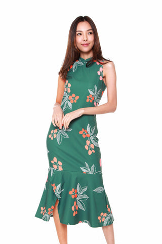 Giselle Cheongsam Peplum Dress in Forest