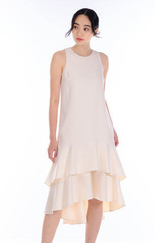 Gabby Layer Dip Hem Dress in Cream