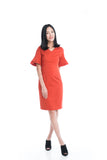 Taza Ruffle Sleeve Shift Dress in Orange