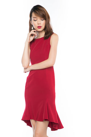 Britney Mermaid High Low Dress in Deep Red
