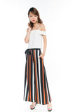 Joelin Stripes Printed Sash Palazzo Pants in Black