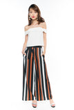 Joelin Stripes Printed Sash Palazzo Pants in Black