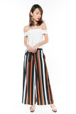 Joelin Stripes Printed Sash Palazzo Pants in Black