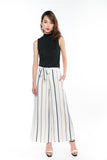 Joelin Stripes Printed Sash Palazzo Pants in Cream