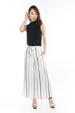 Joelin Stripes Printed Sash Palazzo Pants in Cream