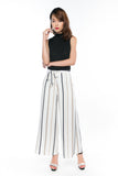 Joelin Stripes Printed Sash Palazzo Pants in Cream