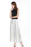 Joelin Stripes Printed Sash Palazzo Pants in Cream