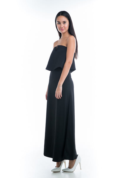 Bustier ruffle maxi in black - Mint Ooak - 
