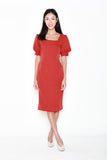 Adrienne Puff Sleeve Dress in Red