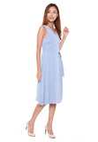 Janice Pleated Wrap Dress in Sky Blue