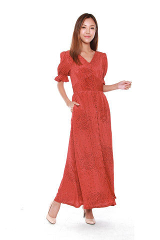 Jules Dotted Maxi Dress in Burnt Orange