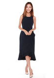 Helen Waterfall Ruffles Dress in Navy