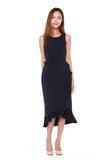 Helen Waterfall Ruffles Dress in Navy