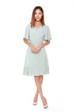 Germaine Flutter Sleeves Dress in Light Green Blue