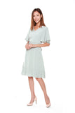 Germaine Flutter Sleeves Dress in Light Green Blue