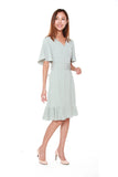 Germaine Flutter Sleeves Dress in Light Green Blue