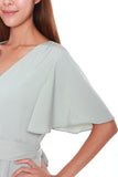 Germaine Flutter Sleeves Dress in Light Green Blue