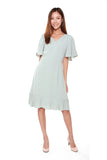 Germaine Flutter Sleeves Dress in Light Green Blue