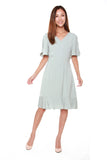 Germaine Flutter Sleeves Dress in Light Green Blue