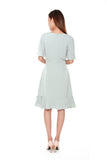 Germaine Flutter Sleeves Dress in Light Green Blue