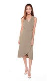 Bertha Pleated Wrap Dress in Olive
