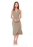 Bertha Pleated Wrap Dress in Olive