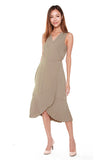 Bertha Pleated Wrap Dress in Olive