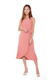 Bertha Pleated Wrap Dress in Salmon