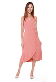 Bertha Pleated Wrap Dress in Salmon