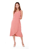 Bertha Pleated Wrap Dress in Salmon