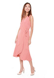 Bertha Pleated Wrap Dress in Salmon